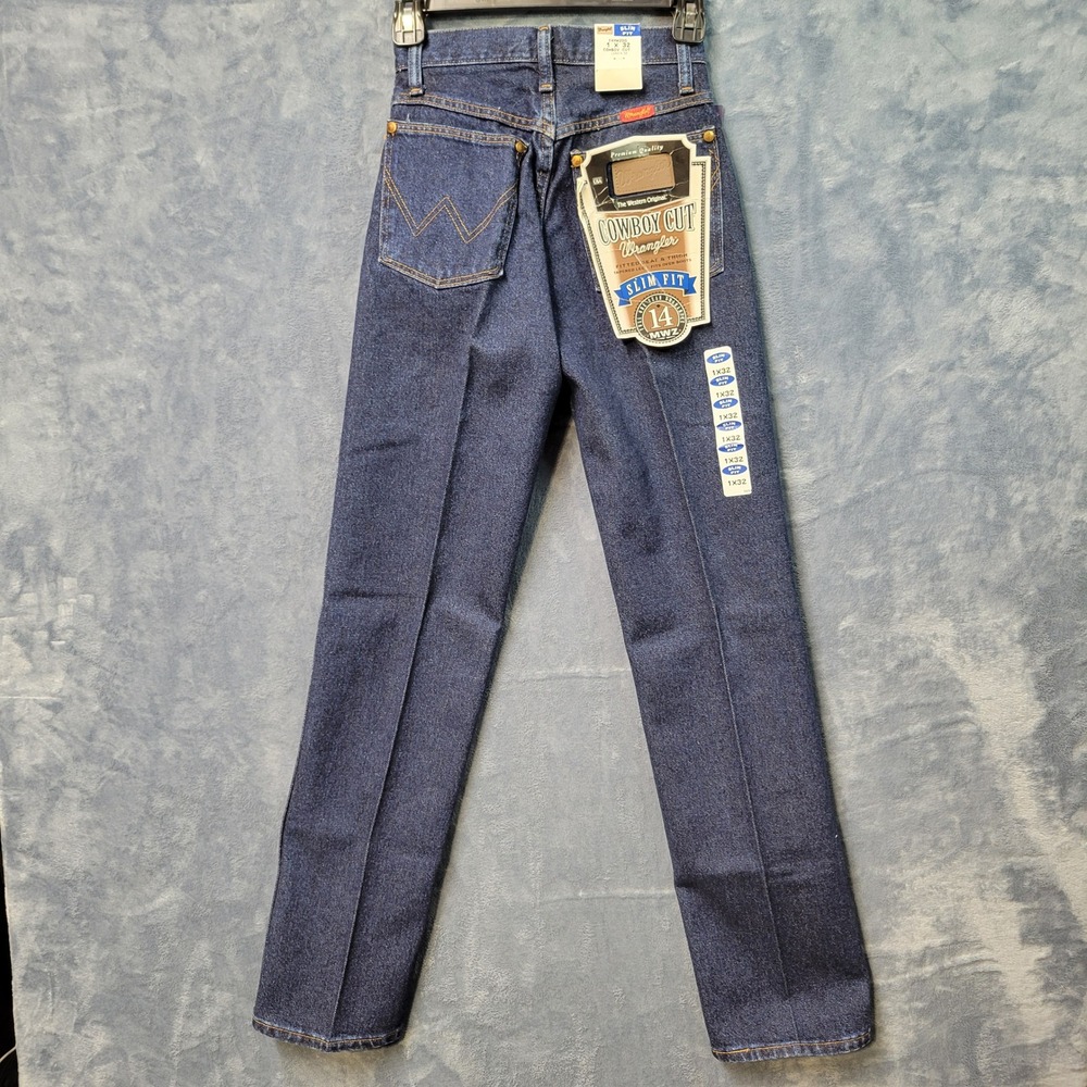 Wrangler Cowboy Cut Slim Fit Jeans Mens 1X32 NWT USA Dark Wash Denim Gold Buckle